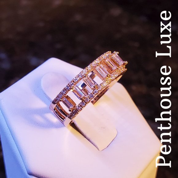 FINAL RESTOCK!! 14k Gold Plated White Sapphire Sterling Column Ring - Picture 1 of 7